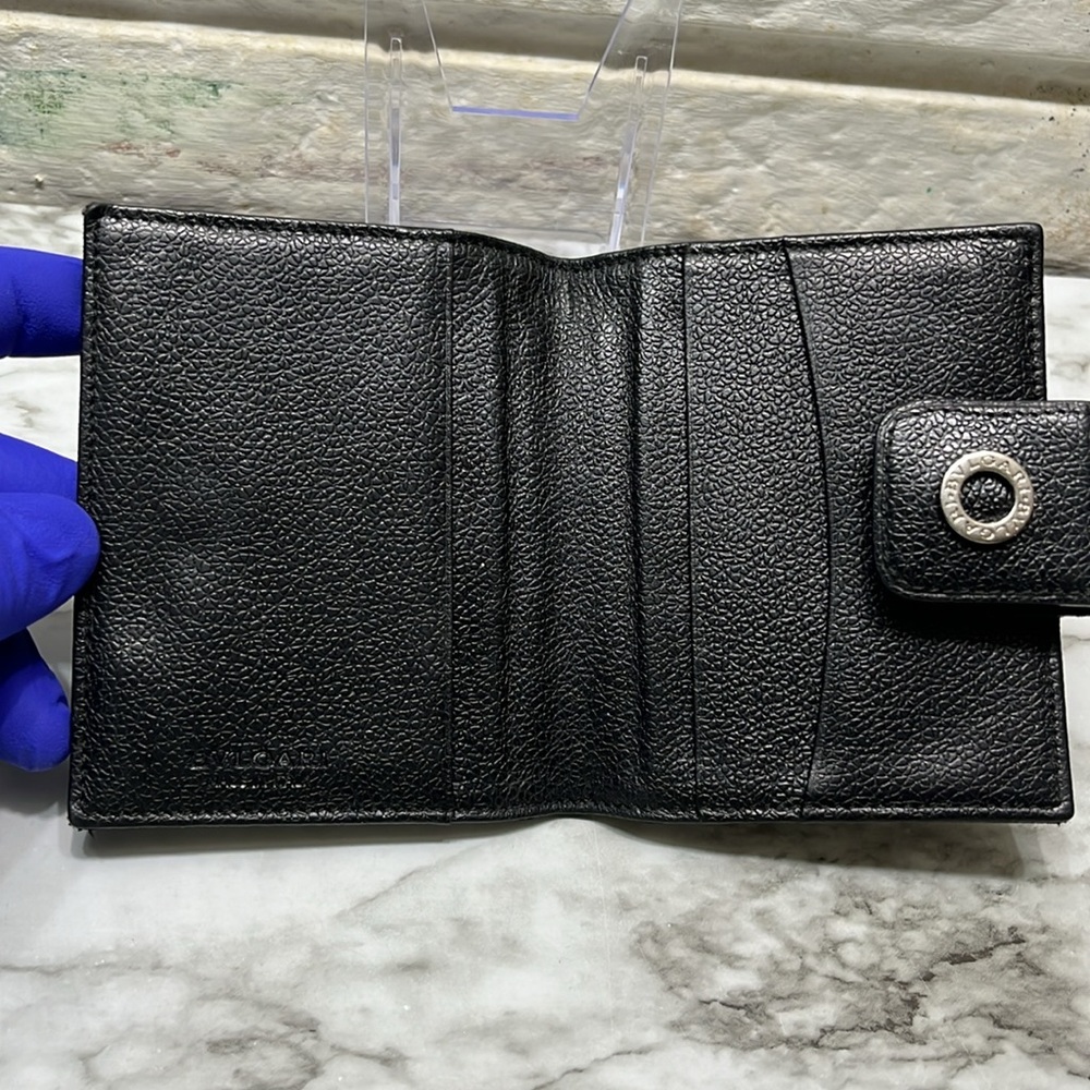Bvlgari Unisex Wallet Signature Logo Mania Black Silver Authentic In EUC - Picture 5 of 13